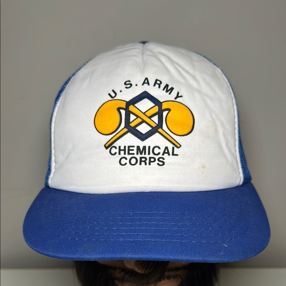 U.S. Army Chemical Corps blue and white vintage Trucker Hat
